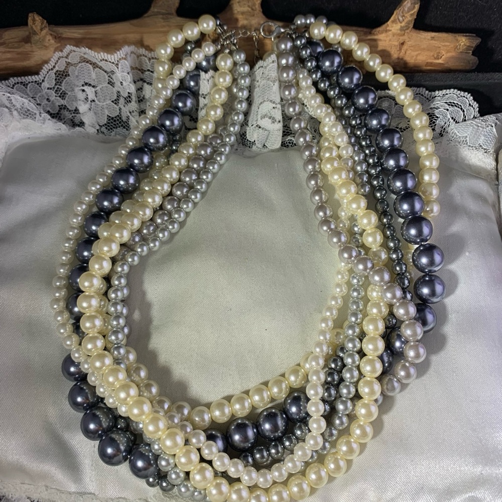 Multi-Strand Multi Color Faux Pearl Necklace